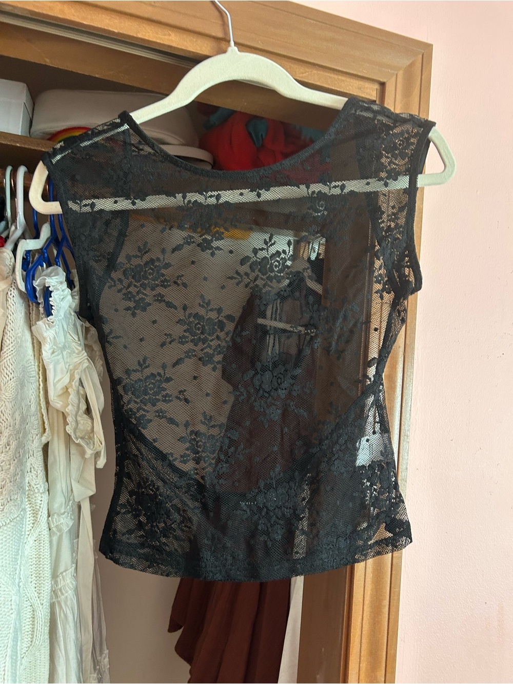 White Fox Black Lace Sheer Top